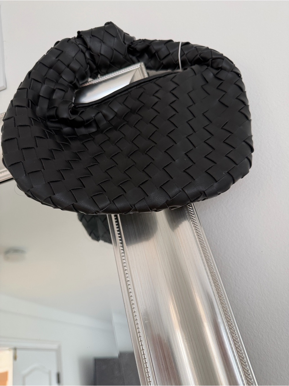 Anthropologie Black Woven Knot-Handle Shoulder Bag